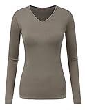 Doublju Women Long Sleeve Scoop Neck and back Button T-shirt