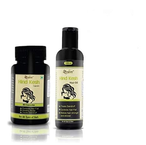 Hindrishi Ayurveda- Hind Kesh Oil and capsules With Blend Of Essential herbs Promotes Hair Growth - Controls Hair Fall & Dandruff For Men & Women 100mL (Hind kesh combo)
