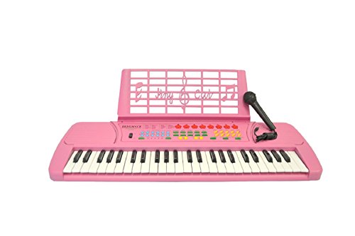 Pink 49 Keys Kids Keyboard Children Student Electronic Digital Piano With Microphone & notes Holder - with AC Adapter & DirectlyCheap(TM) Translucent Blue Medium Pick