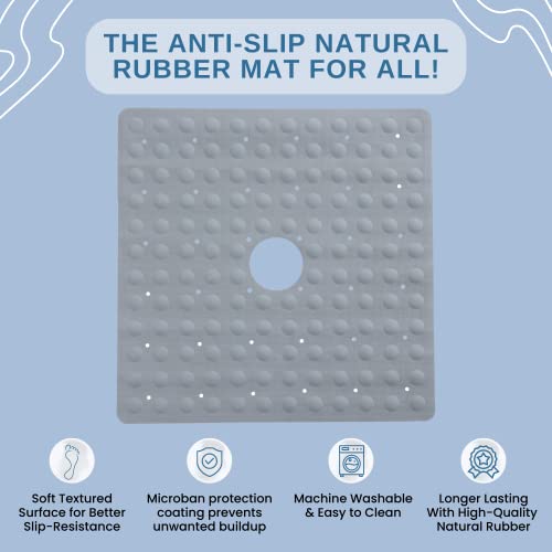SlipX Solutions MicrobanInfused Rubber Shower Mat, 21" x 21" Anti