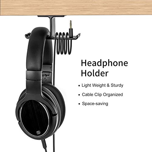 Dual Headphone Hanger Headset Stand New bee Under Desk Aluminum Headphone Hook Mount with Cable Organizer for All Headphones