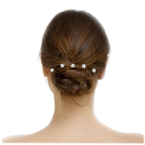 Simulated Pearl and Crystal Flower Hair Pins - Box of 20 - For Brides, Prom, Weddings & More