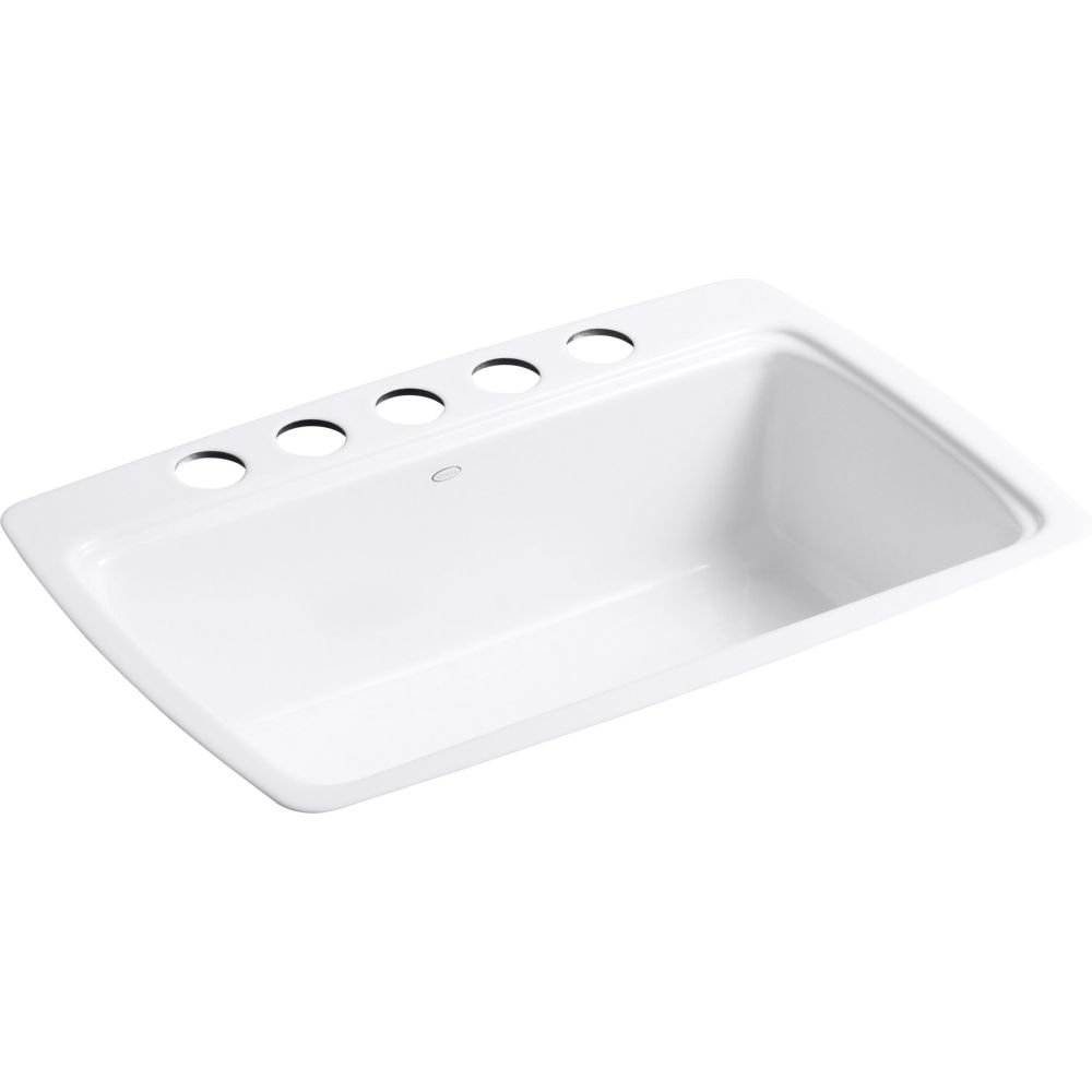 Photo 1 of KOHLER K-5864-5U-0 Cape Dory 33" Undermount Single Bowl Kitchen Sink, White, 9" Depth, Five oversized faucet holes