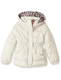 Puffer acolchado para niñas rosa platino con sombrero y bufanda
