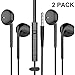 Reddie 2 Pack Wired Headphones Stereo In Ear Earphones Earbuds with Microphone and Volume Control for Phones Black