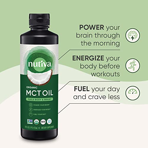 Nutiva Organic MCT Oil, 16 fl oz, Unflavored for Keto Coffee, NonGMO