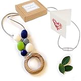 'Oak Ring' Designer Teething Necklace, Gift Box & Greeting Card; Genuine Oak Ring and Silicone Beads Jewelry