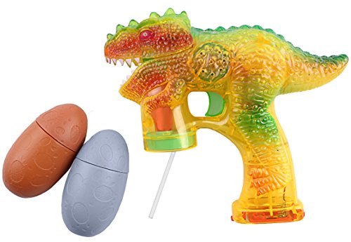 Flashing Yellow Green Dinosaur Bubble Blaster Gun with 2 Bottles of Bubble Fluid | Exciting Light Up and Sound Effects | Mess-Free Bubble Blowing Guns for Kids - Thumbnail 4