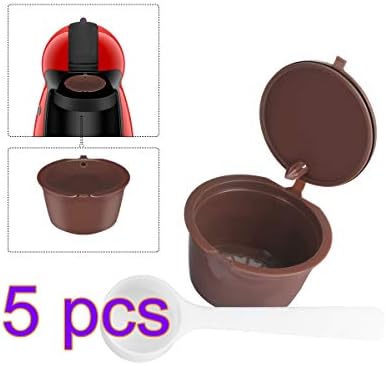 Winbang Coffee Capsule, Refillable Dolce Gusto Capsules Reusable with Coffee Spoon Compatible for Nescafe Genio Piccolo Esperta and Circolo (5pcs)