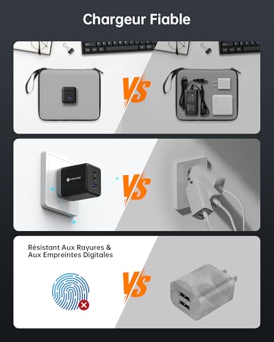 NOVOO 100W USB-C Fast Charger, 3-Port USB C Plug, Adapter Compatible with iPhone 16 Plus Pro Max, Galaxy PPS 45W, S24 Ultra, S23, S22, Pixel, iPad, MacBook Air, Black