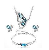 Iumer Diamond Butterfly Necklace Earrings Bracelet Three pcs set