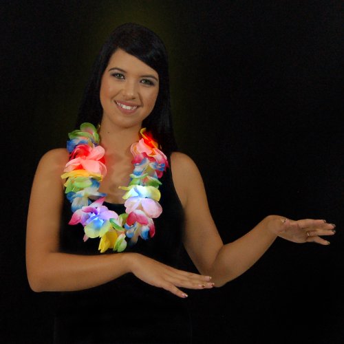 Large Assorted Light Up Hawaiian Leis with Flashing LED Lights (Set of 48)