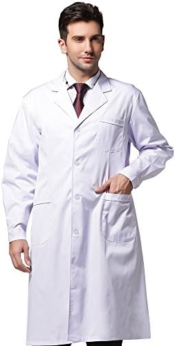 AONER Men White Lab Coat Medical Doctors Wear Coat