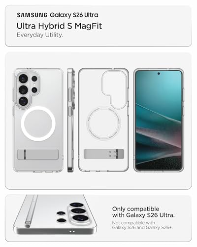 Spigen Ultra Hybrid S MagFit for Samsung Galaxy S26 ULTRA case cover [MagSafe compatible] with Kickstand - Clear White