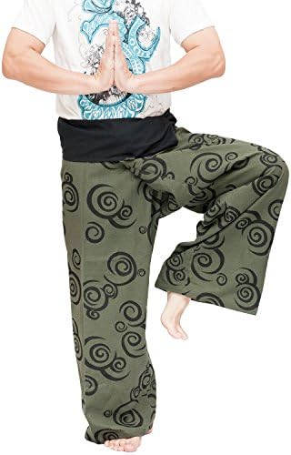 Art Swirl Cotton Fisherman Pants Moon Crescent Green