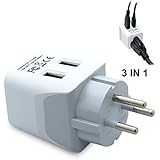 Ceptics USA to Israel, Palestine Travel Adapter Plug  With Dual USB - Type H  -  Ultra Compact