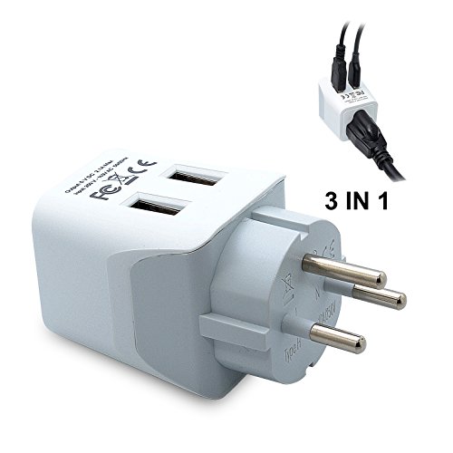 Ceptics USA to Israel, Palestine Travel Adapter Plug  With Dual USB - Type H  -  Ultra Compact