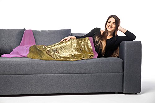 Posh Home Mermaid Sequin Tail Throw (Pink/Gold)