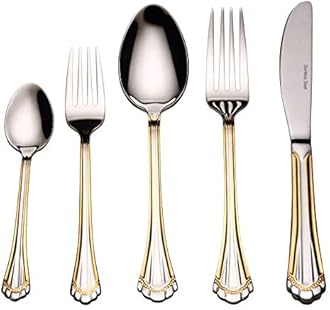 Flatware Set 20-Piece Service for 4, 18/10 Stainless Steel Silverware Cutlery, 24k Gold Plated Accent (gold sets) (Grand)
