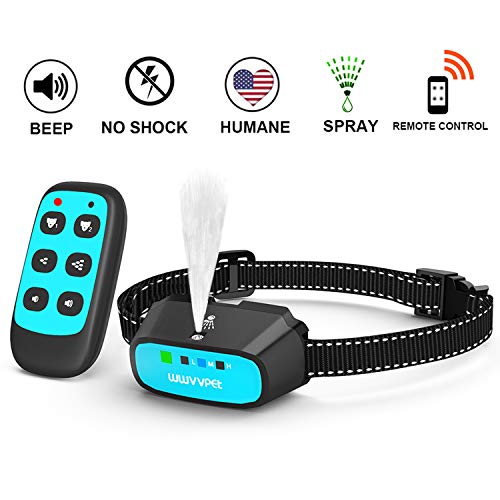 WWVVPET Spray Dog Bark Collar with Remote Control,2 Using Modes Spray Dog Training Collar (Not Included Citronella Spray),500 ft Range No Electric Shock Harmless,Rechargeable Adjustable