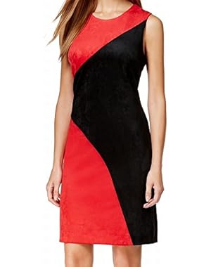 Womens Colorblock Faux Suede Cocktail Dress Black 2