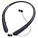 Bluetooth Headphones, Wireless Retractable Earbuds Neckband Headset Sports Sweatproof Earphones with Mic (Jet Black)