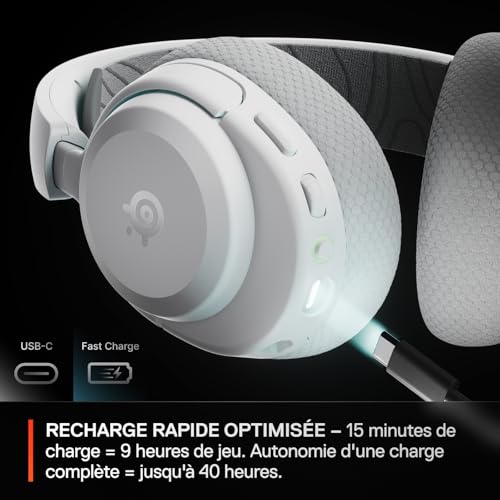 Casque Arctis Nova 3P Wireless - Appli Mobile Companion - Batterie 40h - Haut-parleurs magnétiques en néodyme - 2,4 GHz/Bluetooth - Micro détachable - PS5, PS4, PC, Switch, Mobile -Blanc