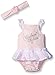 Calvin Klein Baby-Girls Combed Interlock with Lace Piecing Sun Suit and Headband, Pink, 0-3 Months