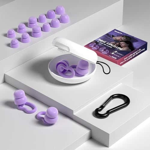 Ear Plugs for Sleeping for Side Sleepers, Soft Silicone Ear Plugs Anti Snoring 6 Sizes S/M/L for Optimal Fit (Single & Double), 2 Pairs Ear Wings, Reusable, Noise Reduction