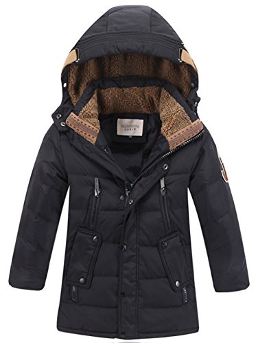 JiaYou Toddler Kid Child Boy Hooded Thick Winter Parka Mid/Long Duck Down Puffer Padded Overcoat Jacket(Style A Black,Height 55.12"-59.06" Inches)