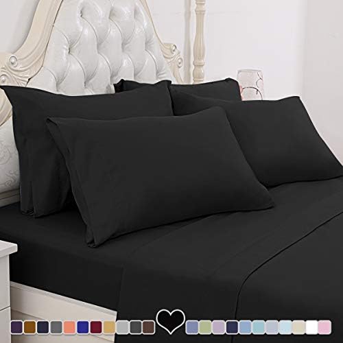 BYSURE Hotel Luxury Bed Sheets Set 6 Piece(California King, Black) - Super Soft 1800 Thread Count 100% Microfiber Sheets with Deep Pockets, Wrinkle & Fade Resistant
