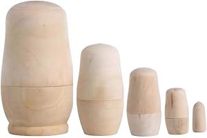 5pcs Unpainted Nesting Dolls Blank Russian Nesting Dolls Personalize Christmas Russian Wooden DIY Dolls Kit for Kids