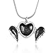 925 Oxidized Sterling Silver Celtic Angel Wings Heart Locket Pendant on Alloy Necklace Chain