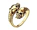 HIJONES Men's Stainless Steel Gold Double Head Skull Snake Biker Ring Size 10
