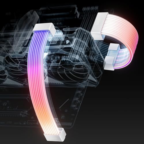 AsiaHorse ARGB PSU Extension Cable Cover Kit, Light Up RGB LED Strip 2Pack for GPU and Motherboard PSU Cables, 5V 3 Pin ARGB Sync, Compatible with 8 Pin, 16 Pin, 24 Pin Modular Cable. AURORA-CO-White