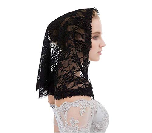 Chic Floral Lace Mantilla Veil Catholic Church Chapel Veil Head Covering Latin Mass D Shaped Short Bridal Wedding Veil Head Scarf Black