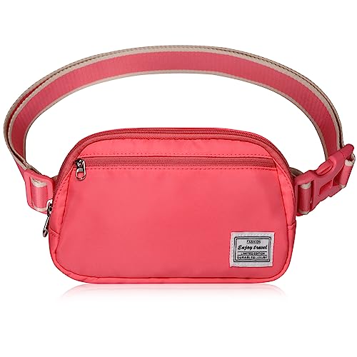 DMLuna Small Crossbody Bags for Women Trendy, Lightweight Fanny Pack for Women & Men, Mini Belt Bag, Waist Bag with Adjustable Strap for Running Workout Traveling, Coral Red