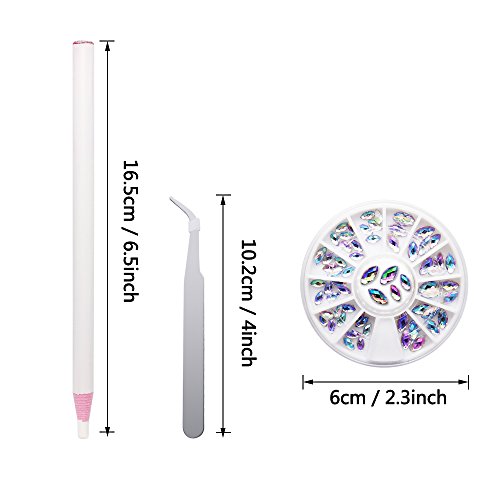 Homgaty Acrylic Nail Art Rhinestones Set, 6 Pack Nail Wheels Colourful Decoration Accessories For Girls, Mixed Size 3D Glitter Nails With Pick Up Pencil and Tweezer