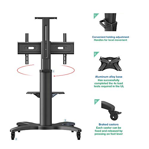 NB North Bayou Mobile TV Cart TV Stand with Wheels Mount for 32-65 Inch LCD LED OLED Plasma Flat Panel Screens Aluminum (Black)