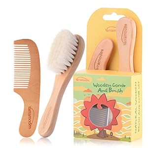 Baby Goat Hair Brush and Comb Set for Newborns & Toddlers Eco-Friendly Safe Brush for Cradle Cap Natural Wooden Comb…