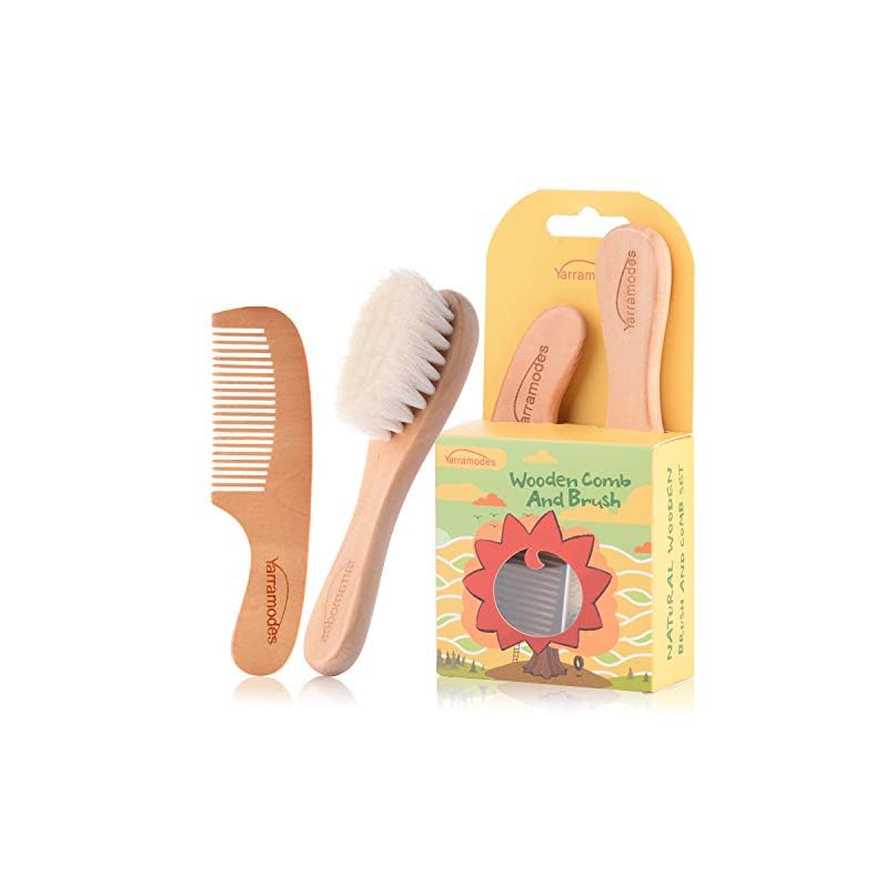 Baby Goat Hair Brush and Comb Set for Newborns & Toddlers Eco-Friendly Safe Brush for Cradle Cap Natural Wooden Comb…