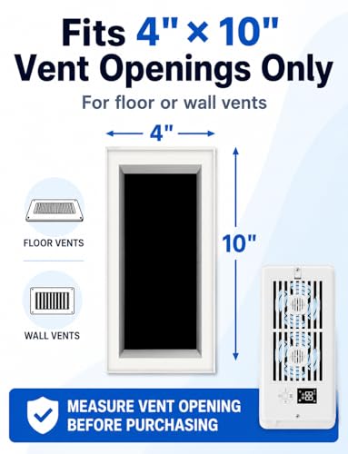 MYLLIUIM Register Booster Fan for 4” x 10” Vents, Remote Control, 3 Modes, 10 Speeds, Built-In Display, Fits Floor or Wall Registers, Removable Front Cover, Home HVAC Airflow Support - Off White