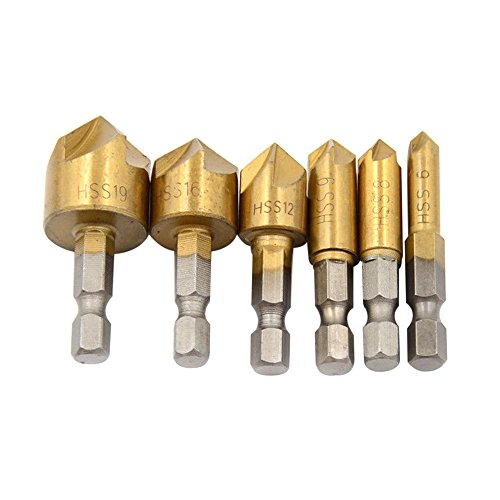 Ginode 7PCS 1/4" Hex Shank Self Centering Hinge Drill Bits 5/64'',7/64'',9/64'',11/64'',13/64'',1/4'',5mm+6 Pcs Countersink Drill Bit - Thumbnail 4