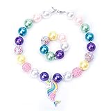 Bling Bling Chunky Bubblegum Necklace Unicorn Mermaid Fashion Beads and Bracelet Set for Girls (Unicorn Mermaid)