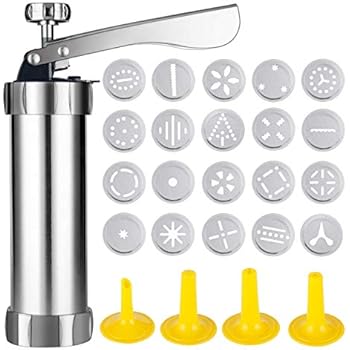 Cookie Press Stainless Steel Biscuit Press Cookie Gun Set with 20 Discs and 4 Icing Tips for DIY Biscuit Maker and Decoration