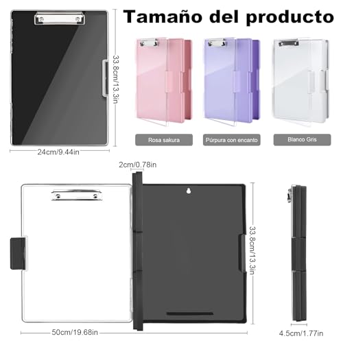 HONGHCL Portapapeles con Almacenamiento Grand - Portapapeles con Doble Compartimentos, Tabla Portapapeles con Paneles Transparentes, Tabla Escribir (Negro)