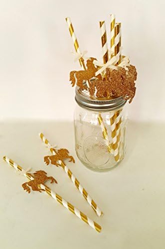 Carousel Horse Paper Straws Gold and White