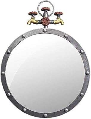 Antique Metal Wall Round Mirror Retro Iron Bathroom Water Tap