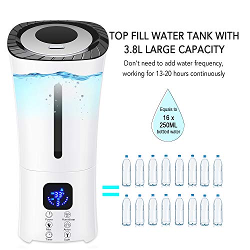 image for PexFix Ultrasonic Humidifier, 3.8L Cool Mist Humidifier Whisper Quiet 