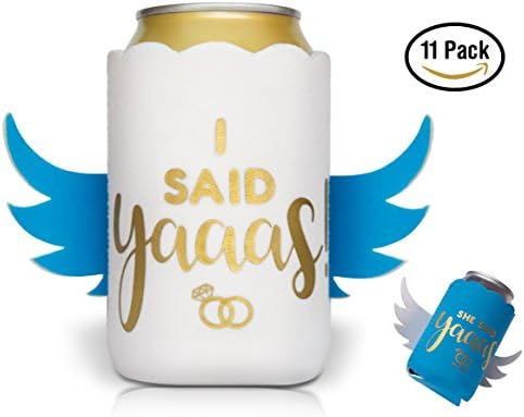 "She Said Yaaas!" 11-Pack BACHELORETTE BRIDAL CAN COOLER GIFT SET | Drink Coolies | Shower Party Supplies &amp; Decorations - Perfect Funny Wedding Favor (Beer Beverage Cup Insulators)